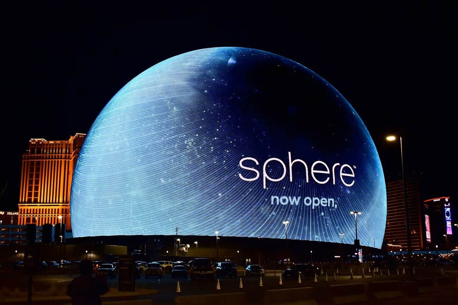 The Sphere, Las Vegas, at night