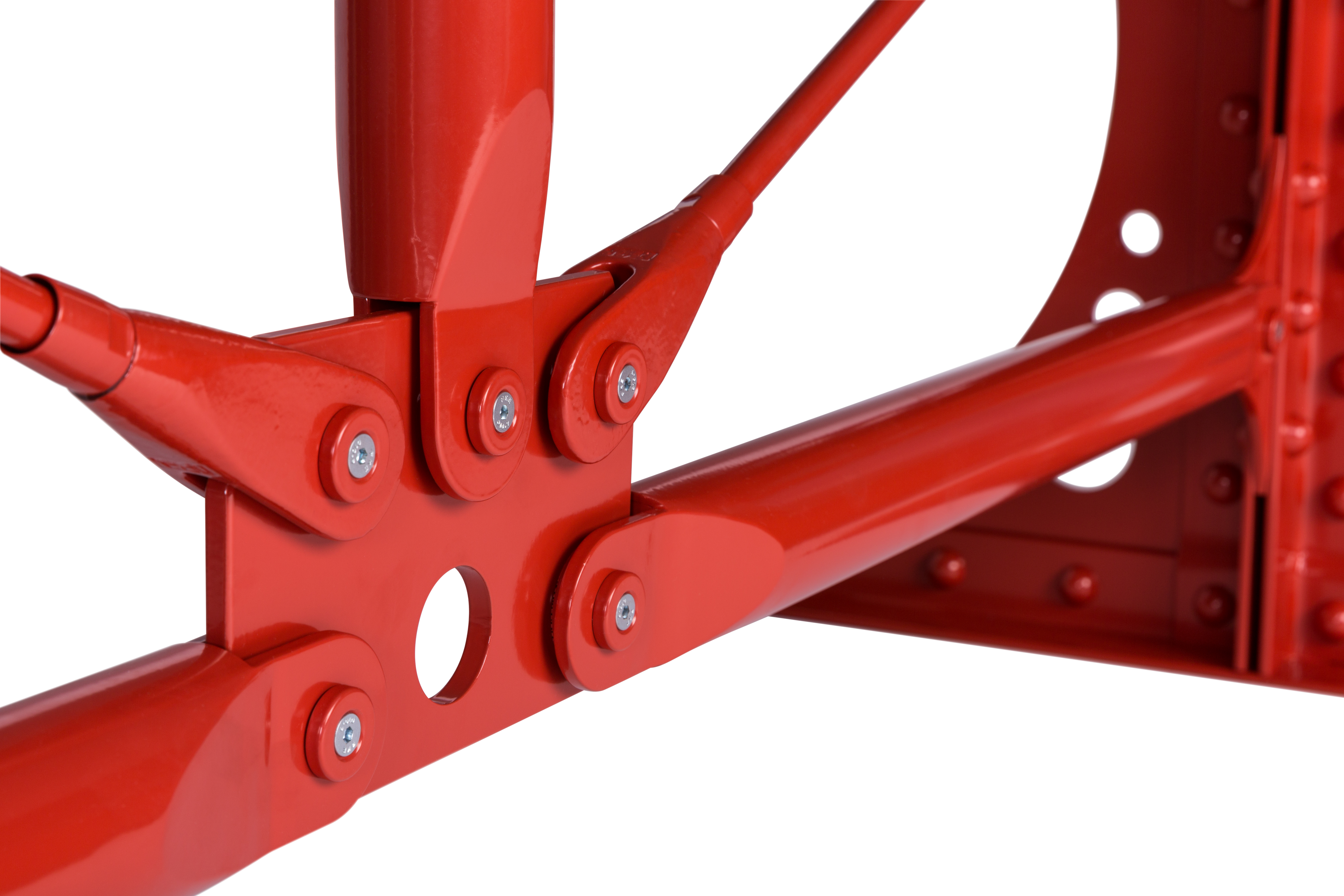 Red steel tie bar table structure